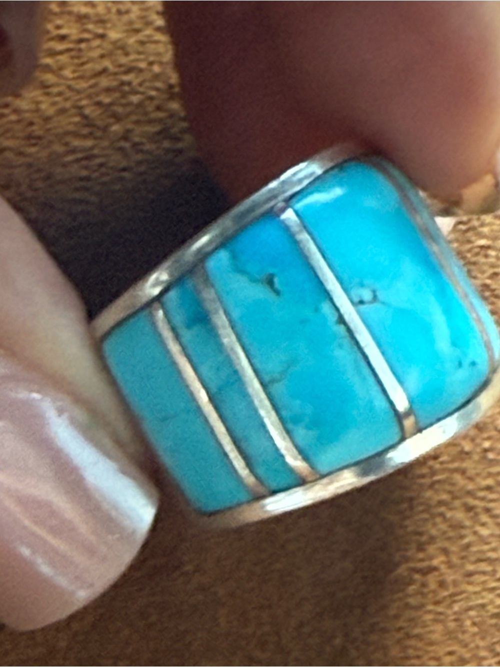 Turquoise Inlay Silver Band Ring - Blue Turquoise